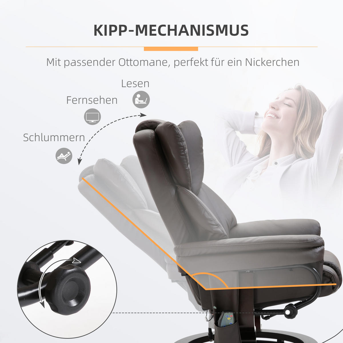 RELAXSESSEL mit Massage Liegefunktion 145°, Fußhocker 79/82/101 cm Braun - Braun, Kunststoff (82/101/79cm) - Redom