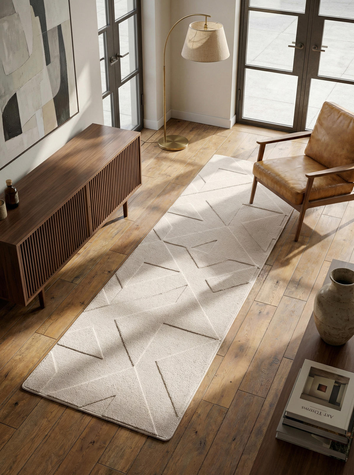 TEPPICH Schlafzimmer Geometrisch Elegant Waschbar Esszimmer Creme 80x150 cm – LAVAREDO - Beige, Textil (80/150cm) - KADIMA DESIGN