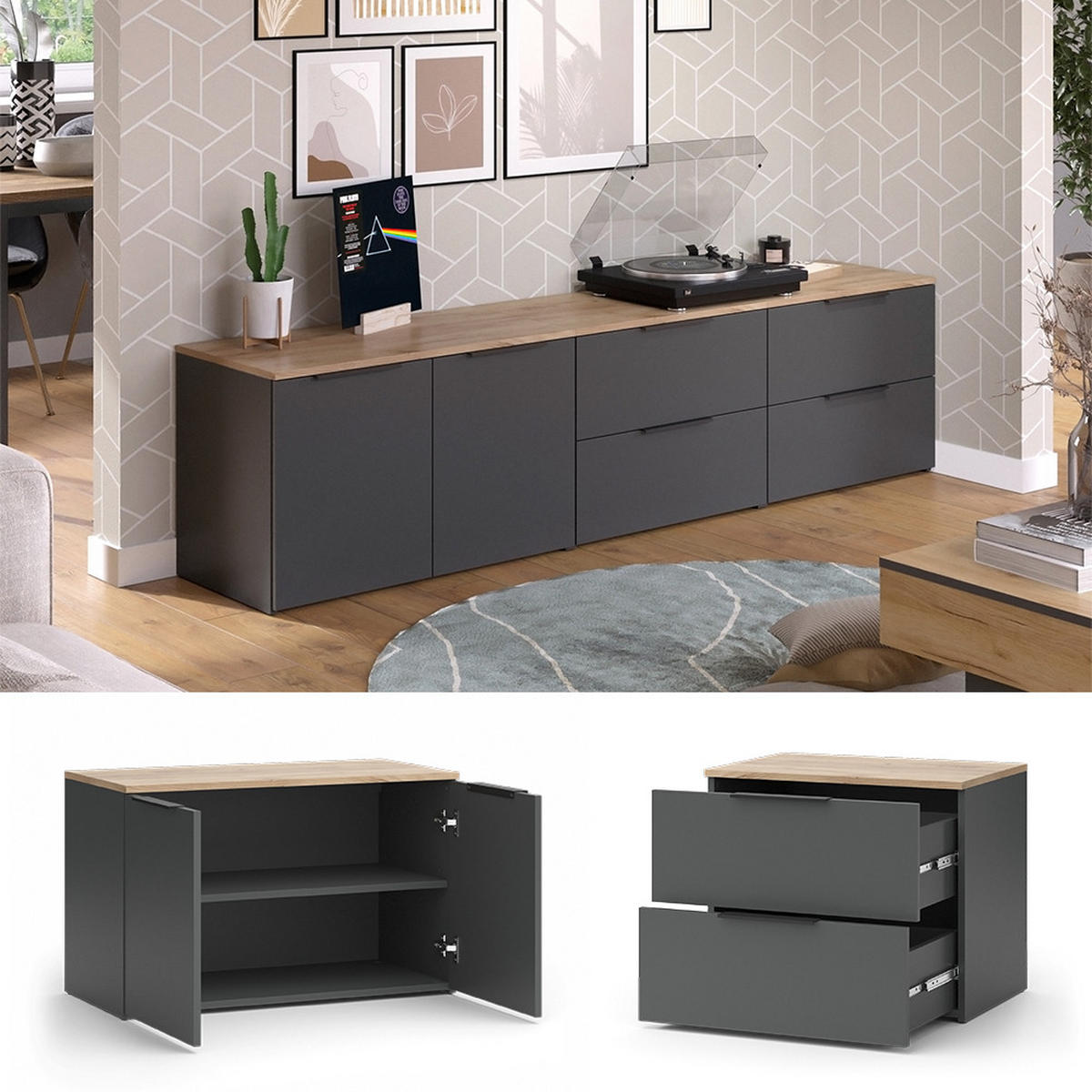 NÁSTĚNNÁ SKŘÍŇKA Wido Antracit - Sonoma dub/antracitová, kompozitní dřevo (80/50/40cm) - Vicco