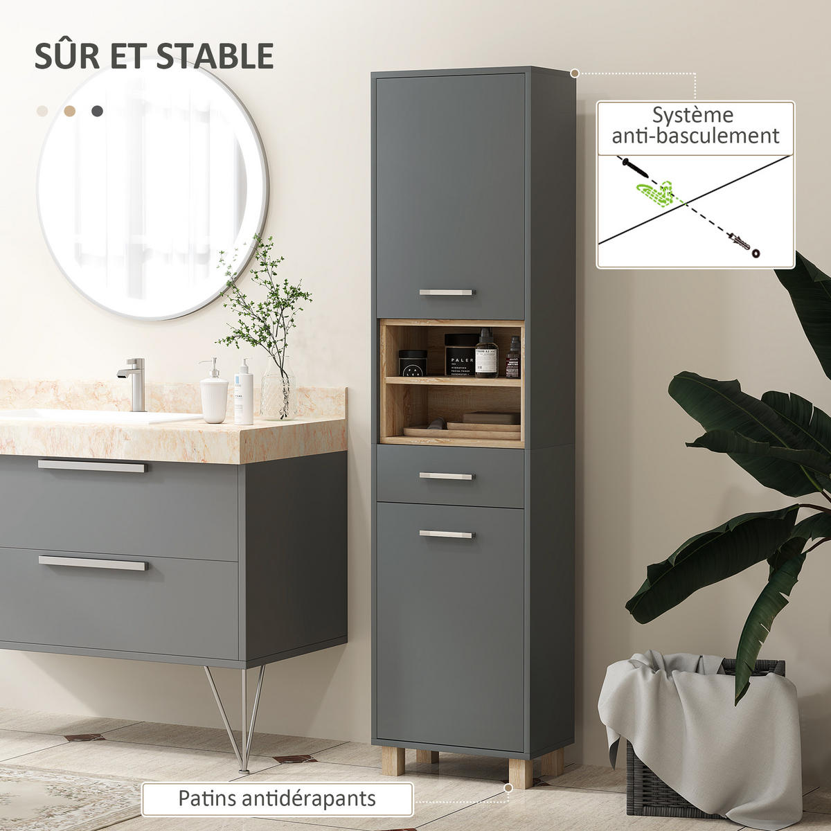 HOCHSCHRANK DE-12439 40/24/160 cm Grau - Grau, Holzwerkstoff (24/160/40cm) - ComfortXL