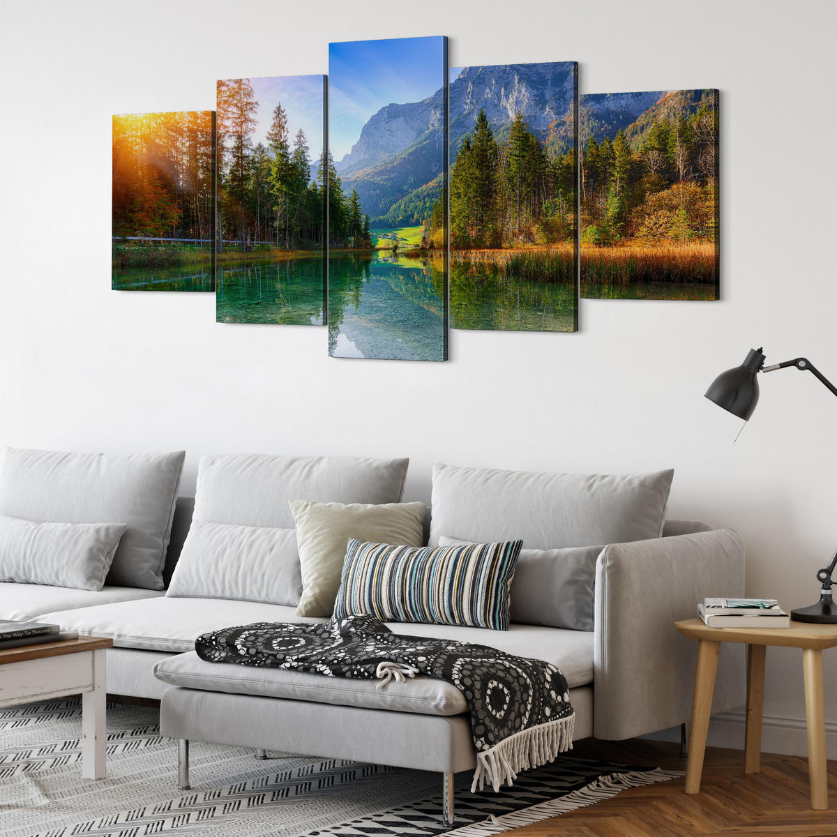 LEINWANDBILD Berglandschaft 5-tlg. 200x100 cm - Multicolor, Holz (200/100cm) - LUMASOUL