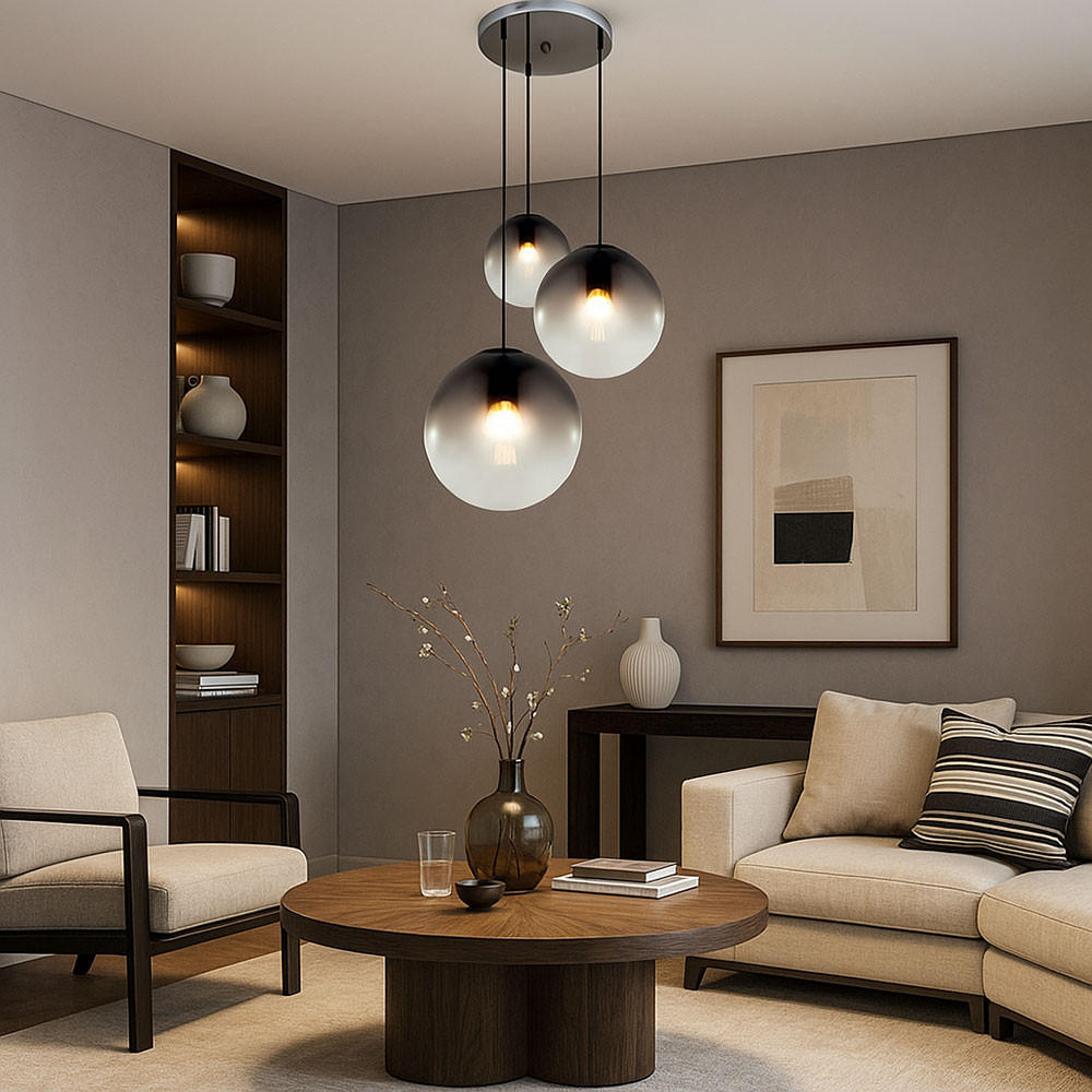 HÄNGELEUCHTE Chrom Rauchgrau Glas - Grau, Glas (51/51/120cm) - Globo Lighting