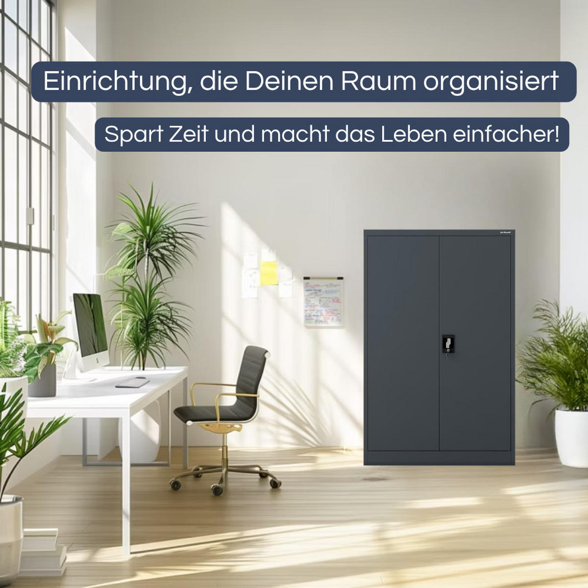 AKTENSCHRANK abschließbar KADO Flügeltüren 140x90x60cm Anthrazit - Anthrazit, Metall (90/140/60cm) - DELUKE