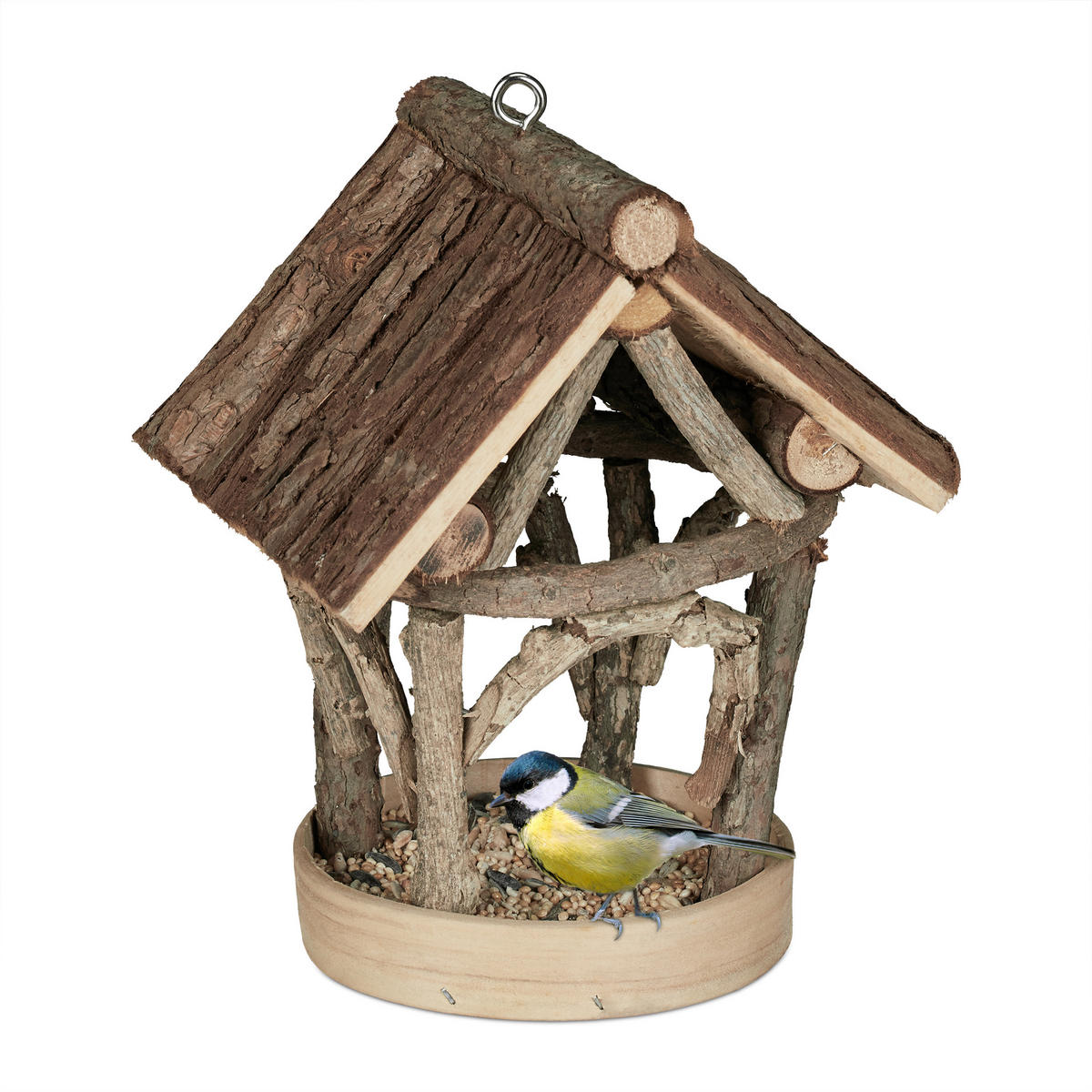 VOGELFUTTERHAUS - Hellbraun, Holz (17/22.5/13.5cm) - Relaxdays