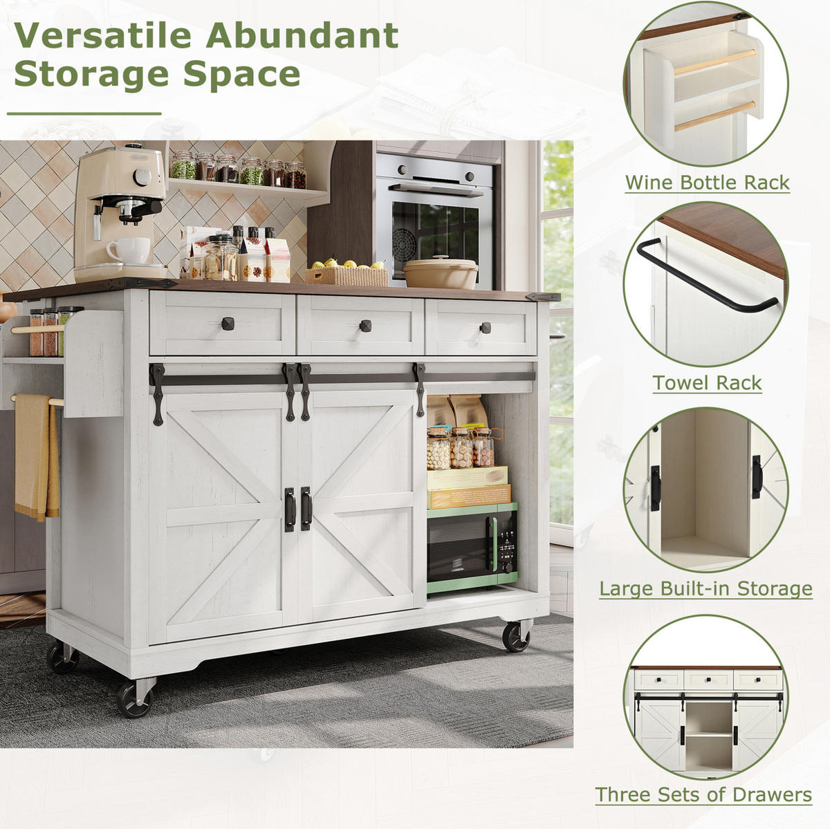 KÜCHENINSEL 140/45/94 cm Beige aus MDF mit klappbarer Tischplatte - Weiß, Holzwerkstoff (45/94/140cm) - OKMYHOME