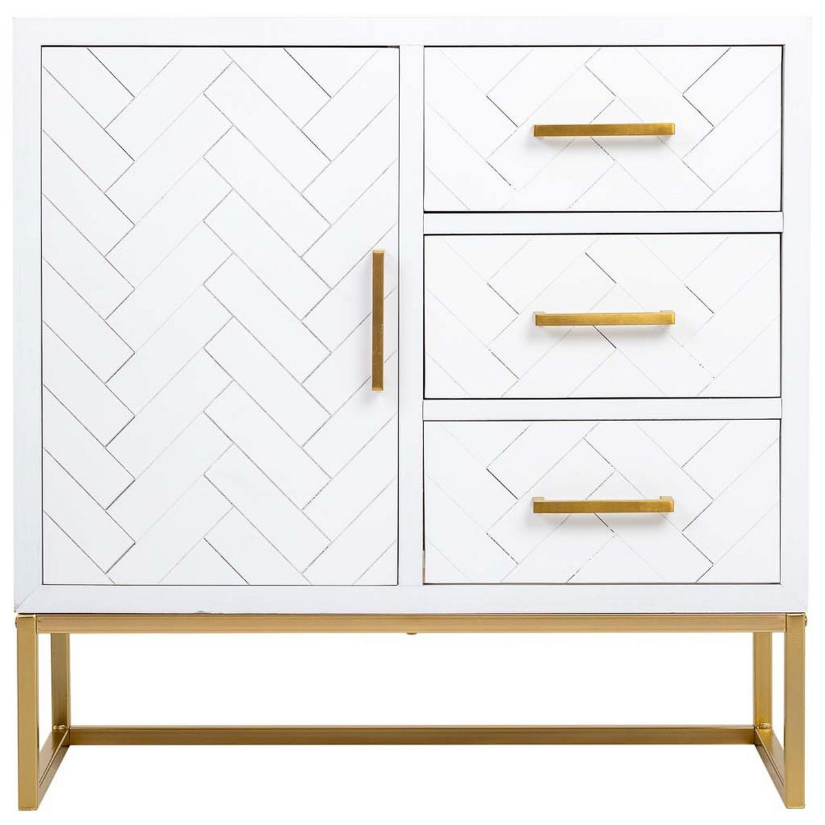 KOMMODE mit 1 tür und 3 schubladen aus holz und metall 80x34x80 cm - Weiß, Holz (80/80/34cm) - Wanderlust