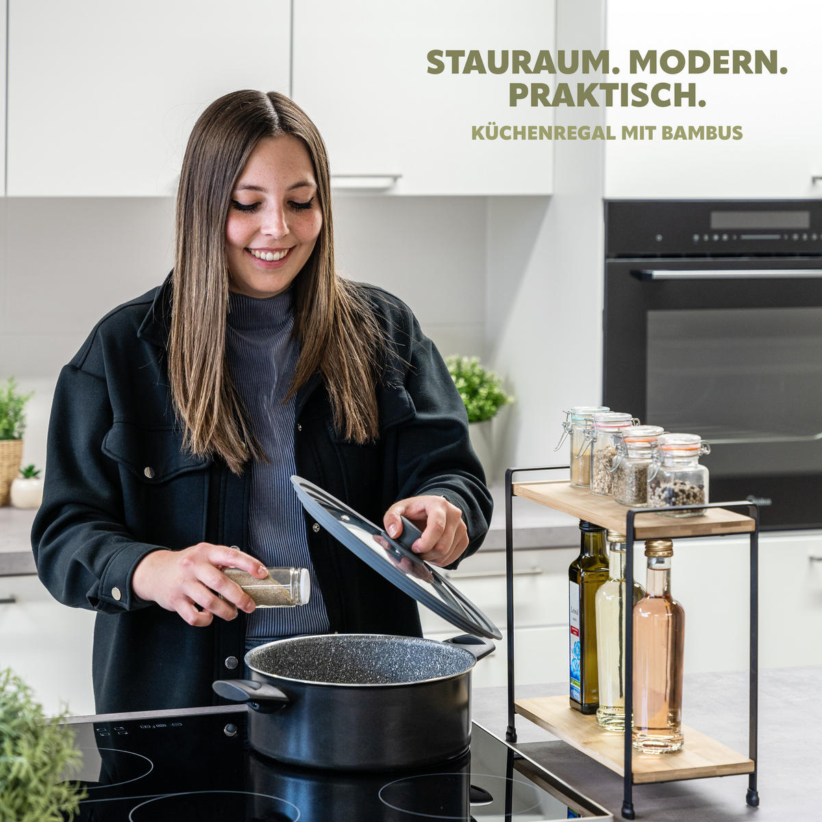 GEWÜRZREGAL Bambus/Metall schwarz - Schwarz, Holz (33/30.5/14.5cm) - eluno