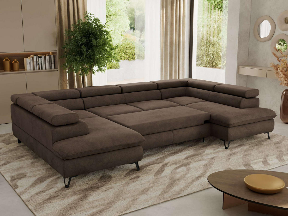 WOHNLANDSCHAFT PABLO U Velvet Braun - Schwarz/Braun, Textil/Metall (346/76/208cm) - MKS