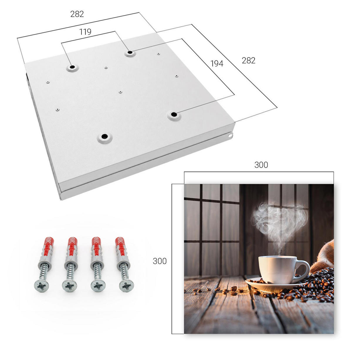 SCHLÜSSELBOX Weiß 30x30 cm – Türöffnung nach rechts - Kaffeeherz - Braun, Metall (30/30/5cm) - TULUP