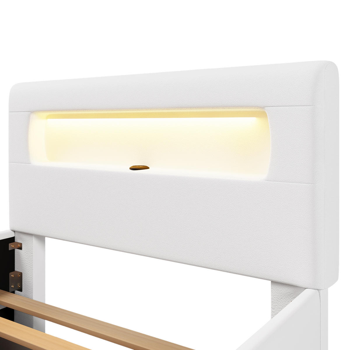 POLSTERBETT 90/200 cm in Weiß mit Treppe, 1 Schublade, LED und USB - Weiß, Holzwerkstoff/Textil (90/200cm) - WISHDOR