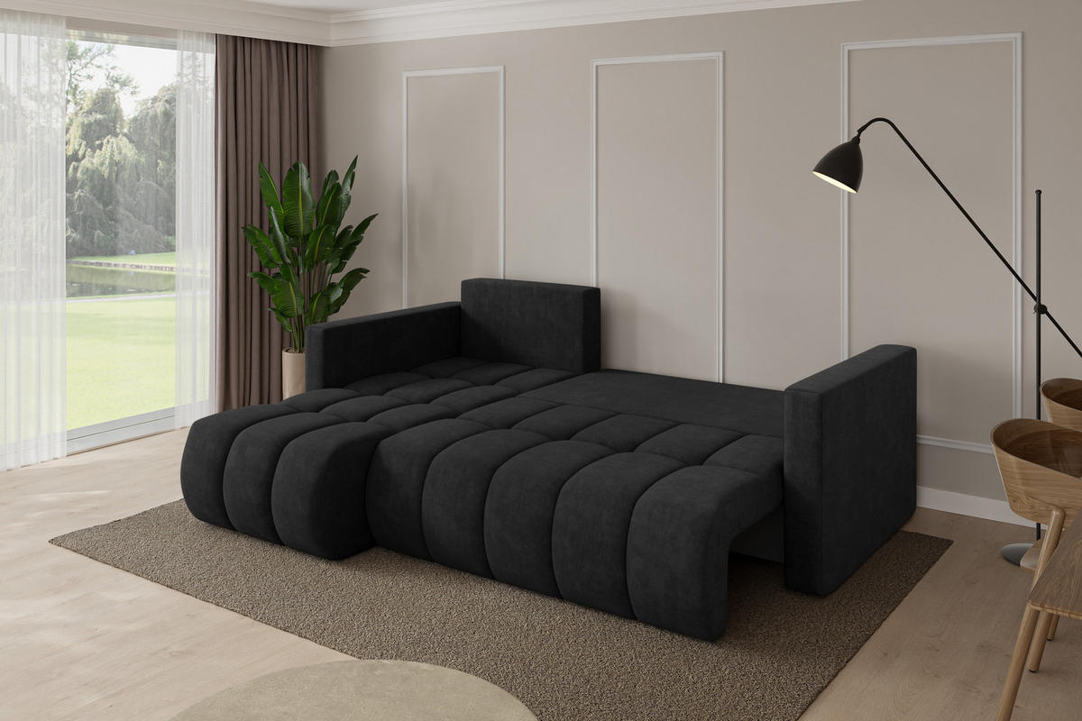 ROHOVÁ SEDAČKA s funkcí spaní, otoman vlevo GARD-L 226x146x85 černá velur - černá, kompozitní dřevo/textil (226/146cm) - ALTDECOR