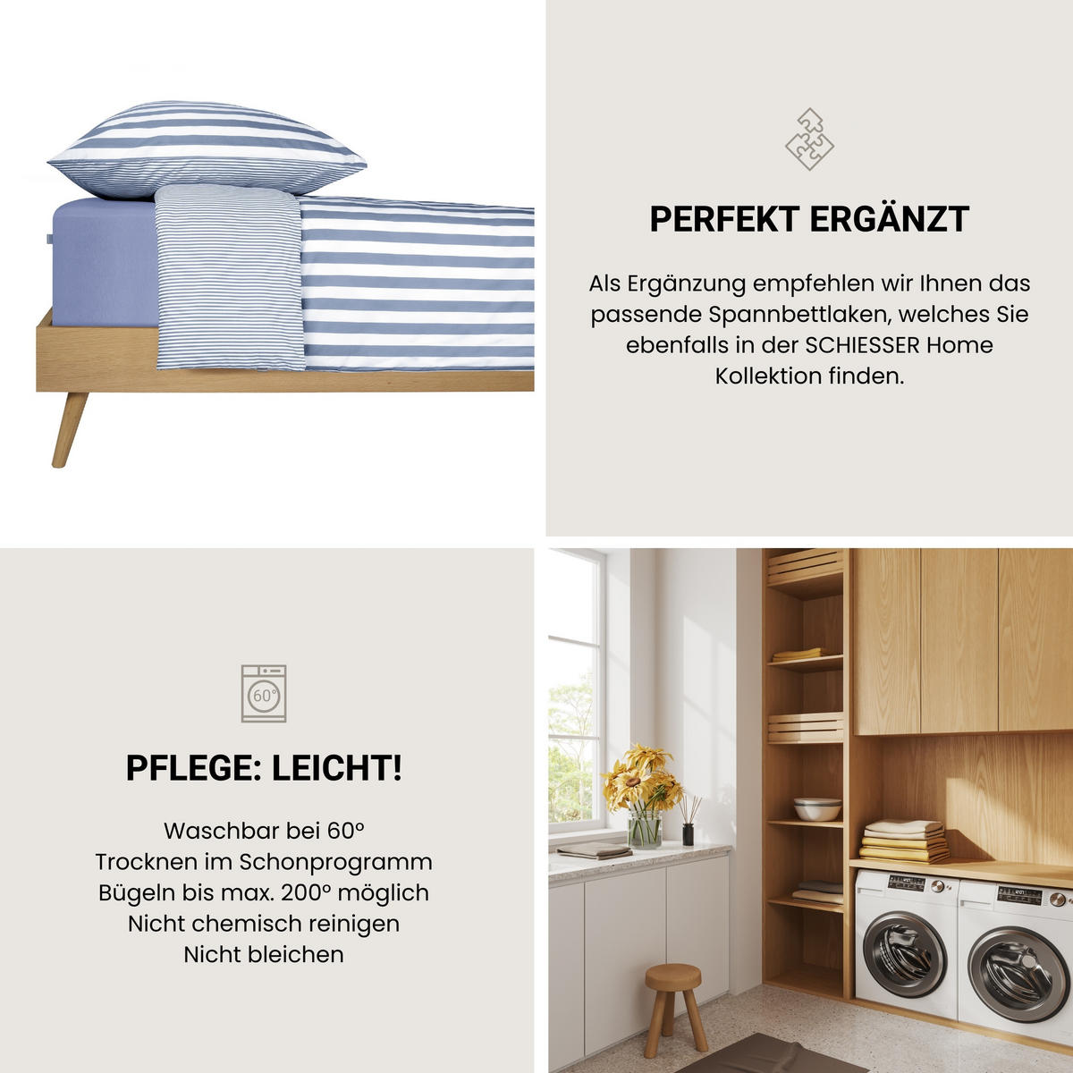 BETTWÄSCHESET Marie - Feinbiber - 2-teilig - 135 x 200 cm - Hellblau - Hellblau, Textil (135/200cm) - SCHIESSER