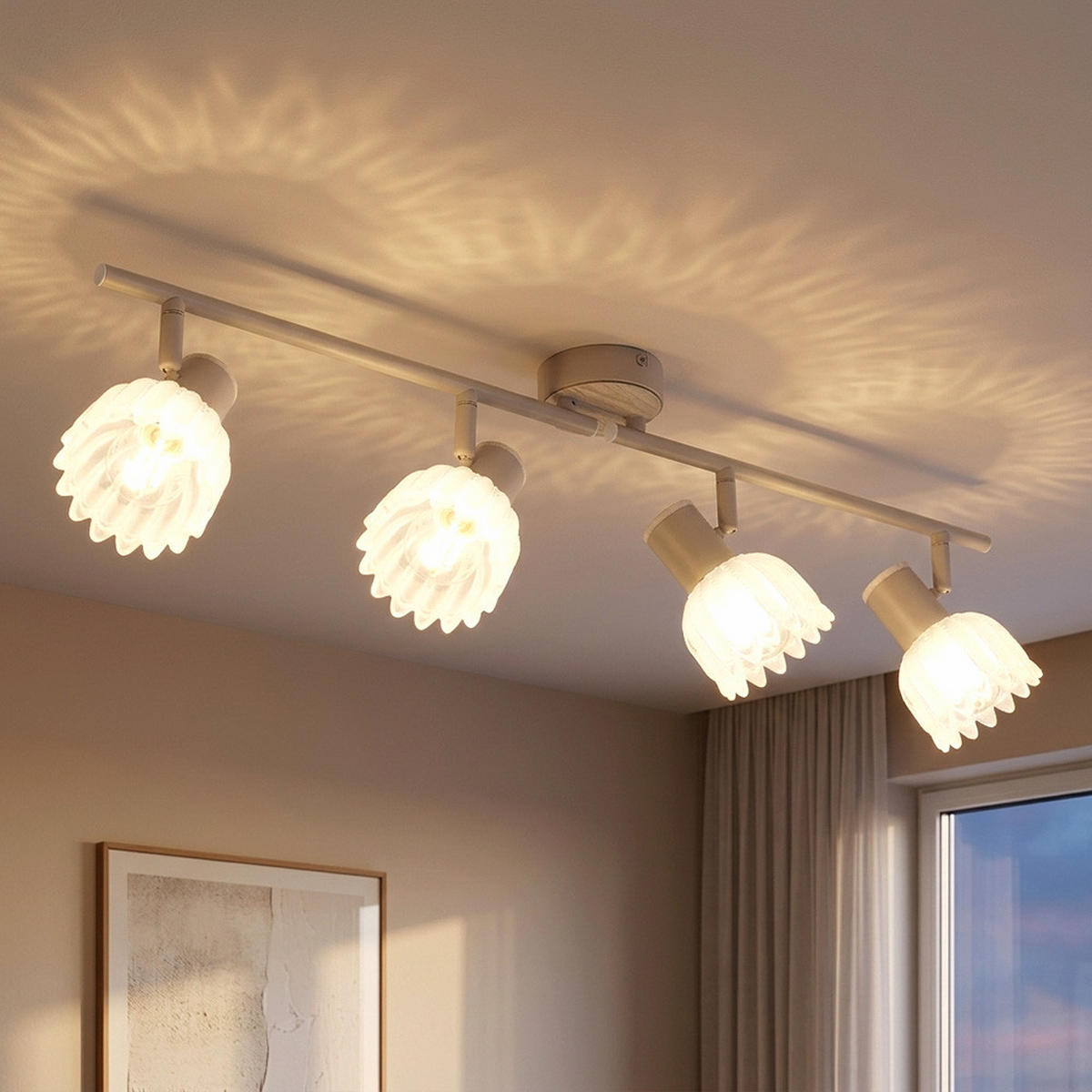 LED DECKENLEUCHTE Metall, Glas, sandfarben, bewegliche Spots - Bernsteinfarben, Glas (70/9/15.5cm) - Globo Lighting