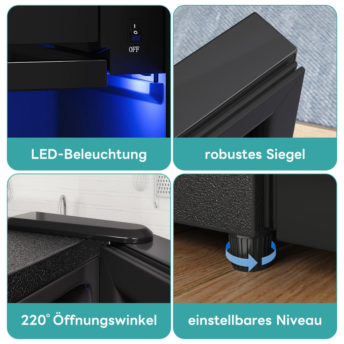 MINIKÜHLSCHRANK 40.5/40/112 cm Schwarz 128L mit verstellbare Einlegeböden und blaueLED - Schwarz, Metall (40/110/40.5cm) - Oxeza