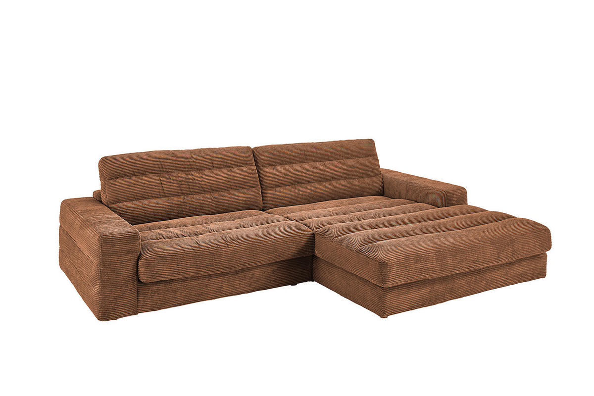ECKSOFA LANA SOFA Braun Cord - Dunkelbraun/Schwarz, Textil (296/205cm) - KAWOLA
