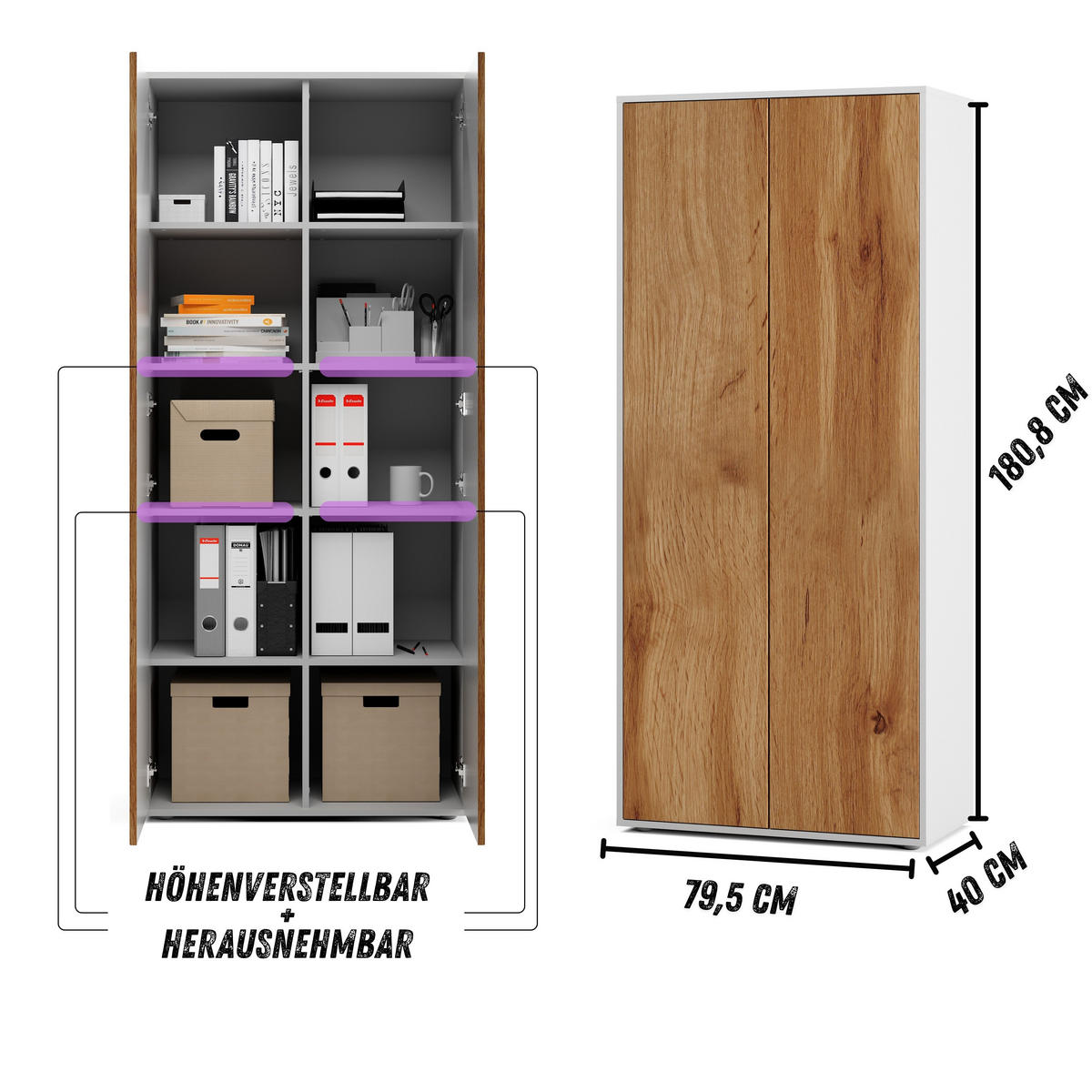 AKTENSCHRANK Amira T00 Eiche Wotan 180/80/40 cm - Eiche Wotan, Holzwerkstoff (80/180/40cm) - SIMPLYFURN