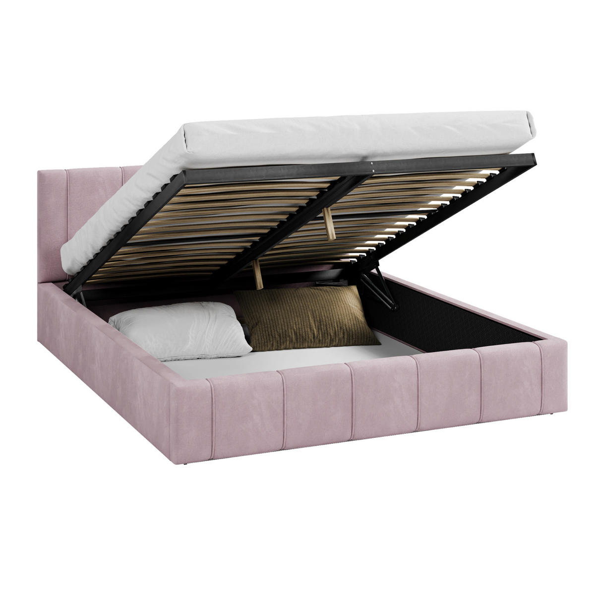 POLSTERBETT FLORIDA - Birkefarben/Altrosa, Holzwerkstoff/Metall (140/200cm) - FDM