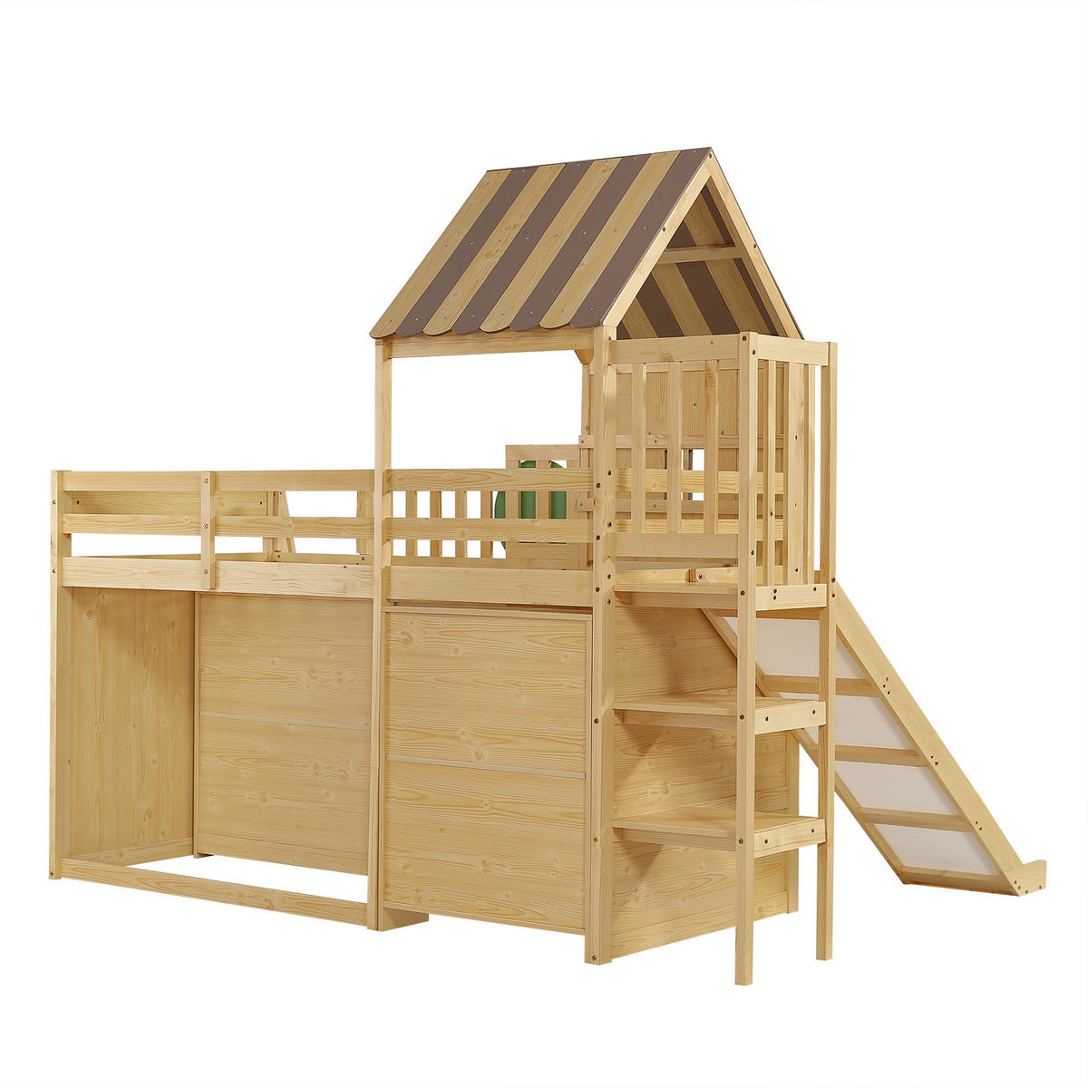 HOCHBETT 90/200 cm DE-32745 mit Rutsche und Stauraum Natur - Naturfarben, Holzwerkstoff (90/200cm) - ComfortXL