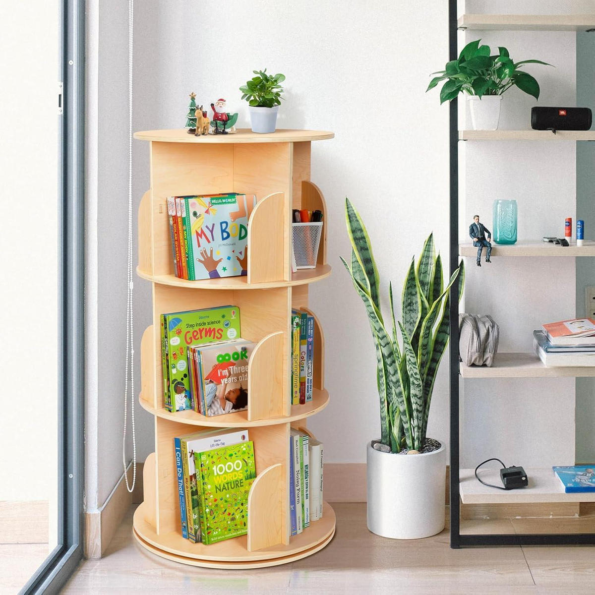 BÜCHERREGAL Drehbar 3 Ebenen Holz 97 cm - Hellbraun, Holzwerkstoff (50/97/50cm)