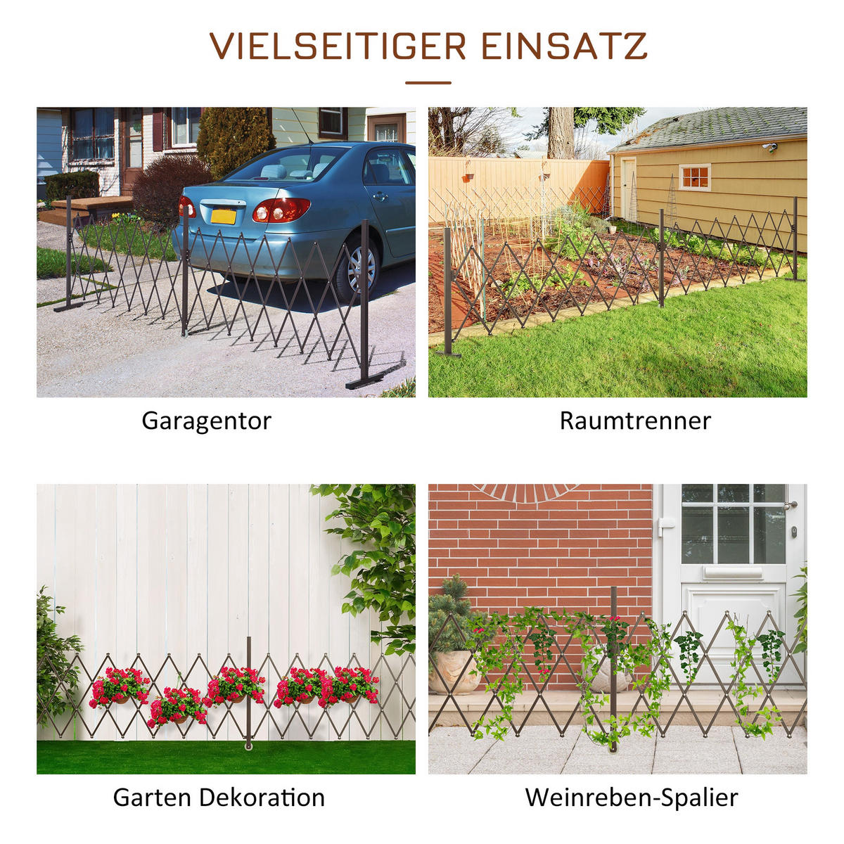 GARTENZAUN, Aluminium, Eisen, Dunkelbraun, 103,5H x 52-405L cm - Dunkelbraun, Metall (31/103cm) - Outsunny