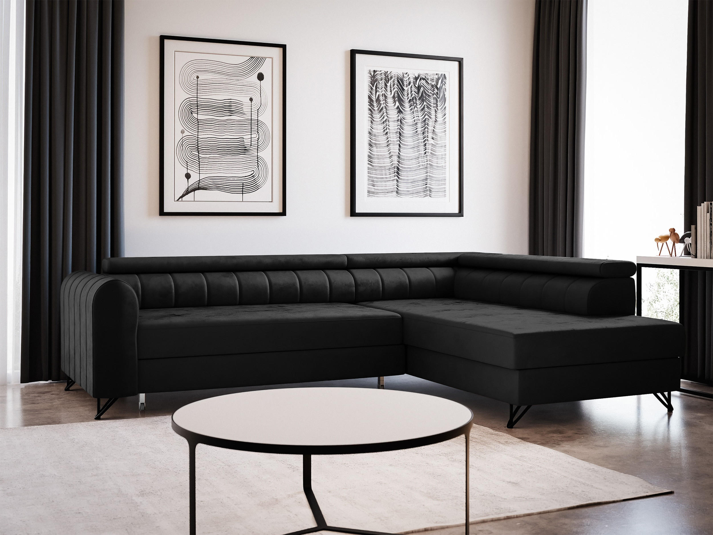 ECKSOFA Alice, Seite: Rechts - Schwarz, Holz/Textil (250/179cm) - Sofnet