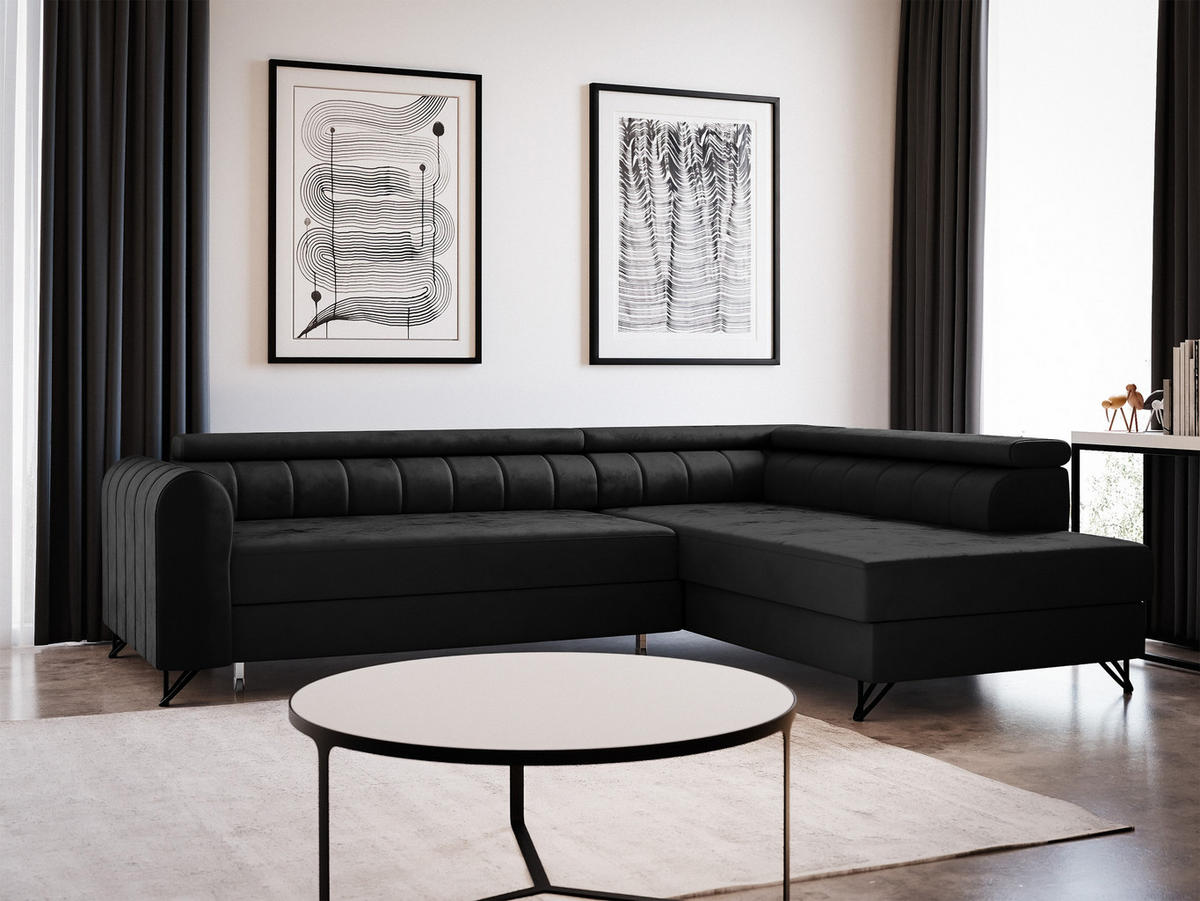 ECKSOFA Alice, Seite: Rechts - Schwarz, Holz/Textil (250/179cm) - Sofnet