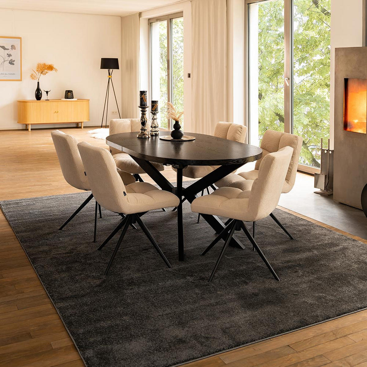 ESSTISCH OVAL AVENTI - Dark Oak, 200 x 100 cm - Schwarz, Holz (160/100/4cm) - Home Deluxe