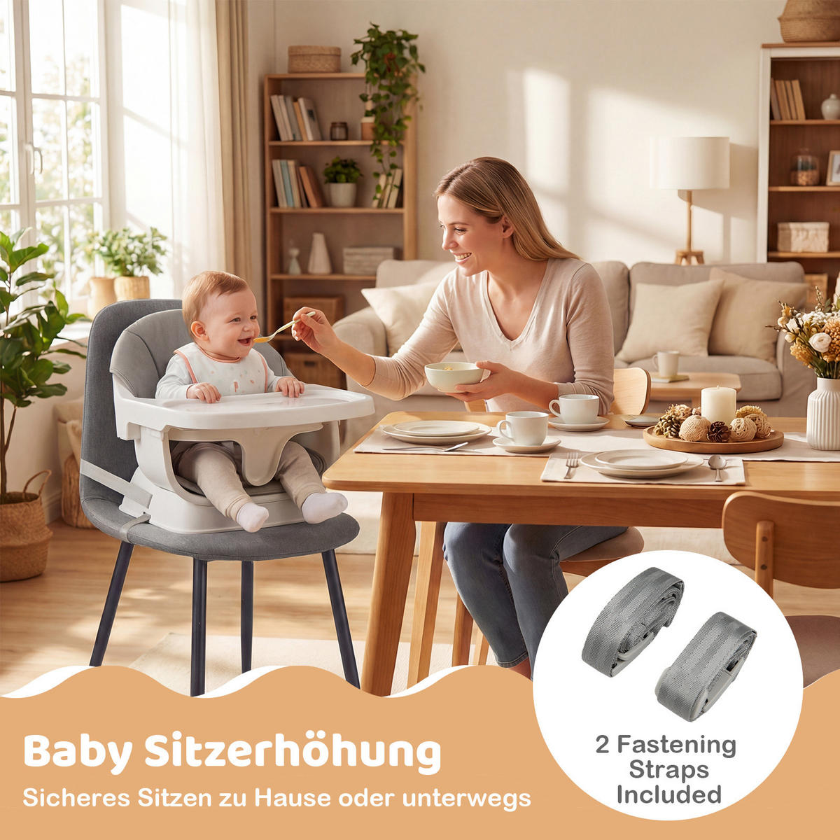 KINDERHOCHSTUHL mit Sitzerhöhung grau - Grau, Kunststoff (64/95/64cm) - COSTWAY