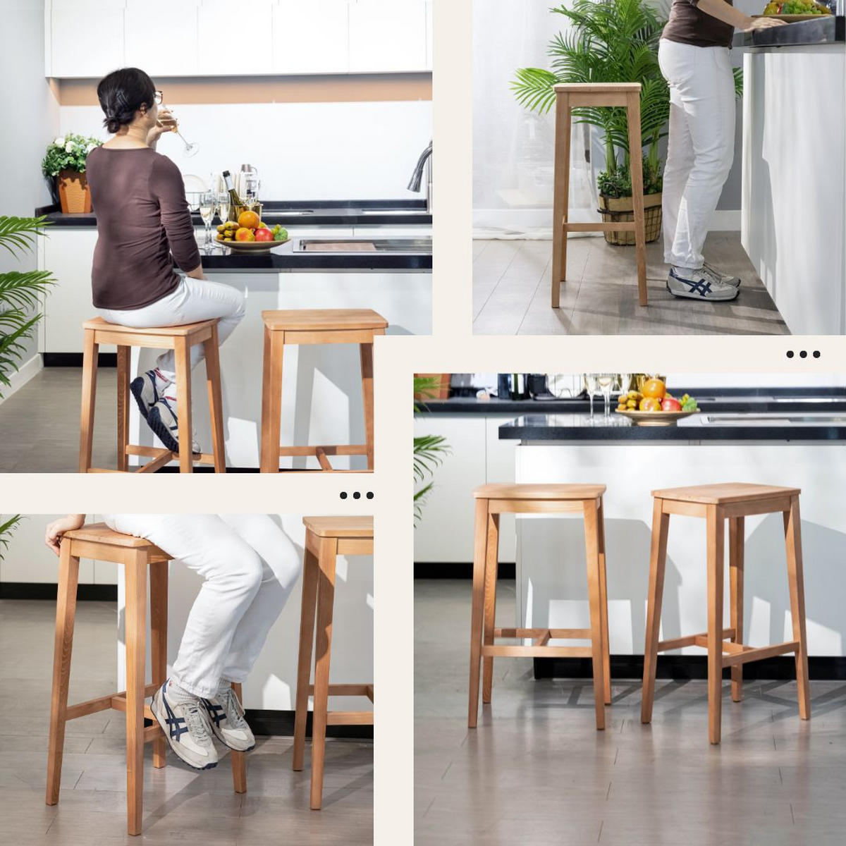 HOCKER 2er-Set Holz - Walnussfarben, Holz (40/74/44cm) - Urban Meuble