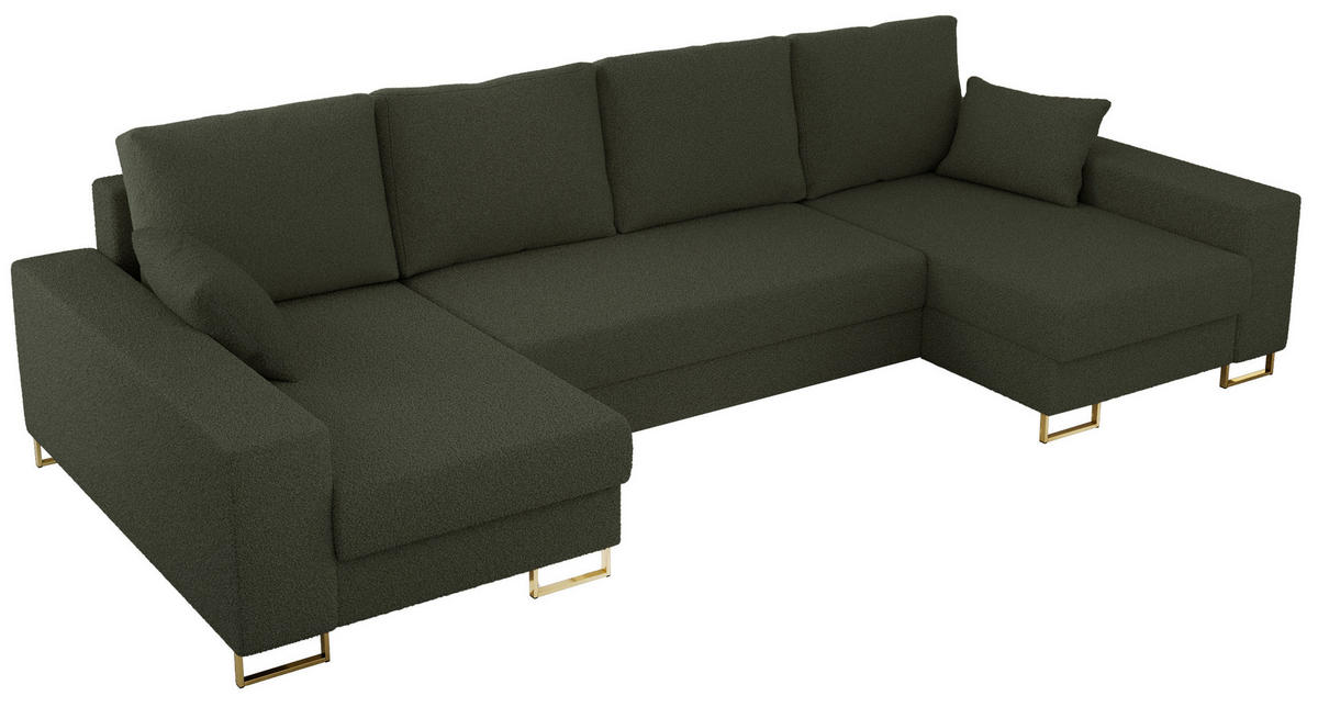 WOHNLANDSCHAFT DORIAN U Bouclé Grün - Goldfarben/Grün, Textil/Metall (312/95/138cm) - MKS