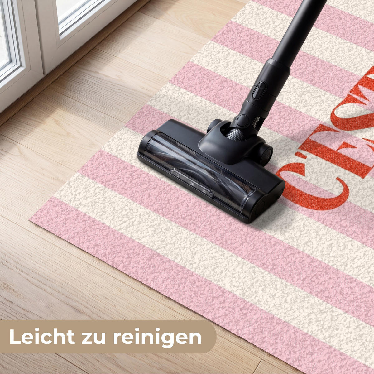 FUSSMATTE Zartrosa – Rot – Streifen – C'est La Vie 150x90 cm - Rosa, Kunststoff (150/0.4cm) - MuchoWow