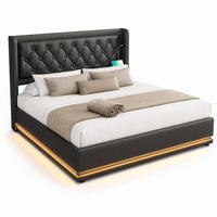 POLSTERBETT 180/200 mit Bettkasten, LED und USB in Schwarz - Schwarz, Holzwerkstoff/Textil (180/200cm) - EVRYAE