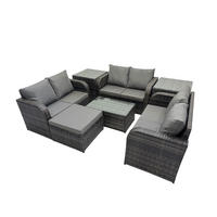 GARTENMÖBELGARNITUR mit KISSEN Polyrattan Dunkelgrau 7-Sitzer - Dunkelgrau/Grau, Glas/Kunststoff - Fimous