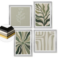 WANDBILDER 4er Set - 50x50 cm & 40x60 cm Silberner Rahmen - Pflanzenmuster grüner Minimalismus - Silberfarben, Kunststoff (50/50cm) - ArtPrintCave