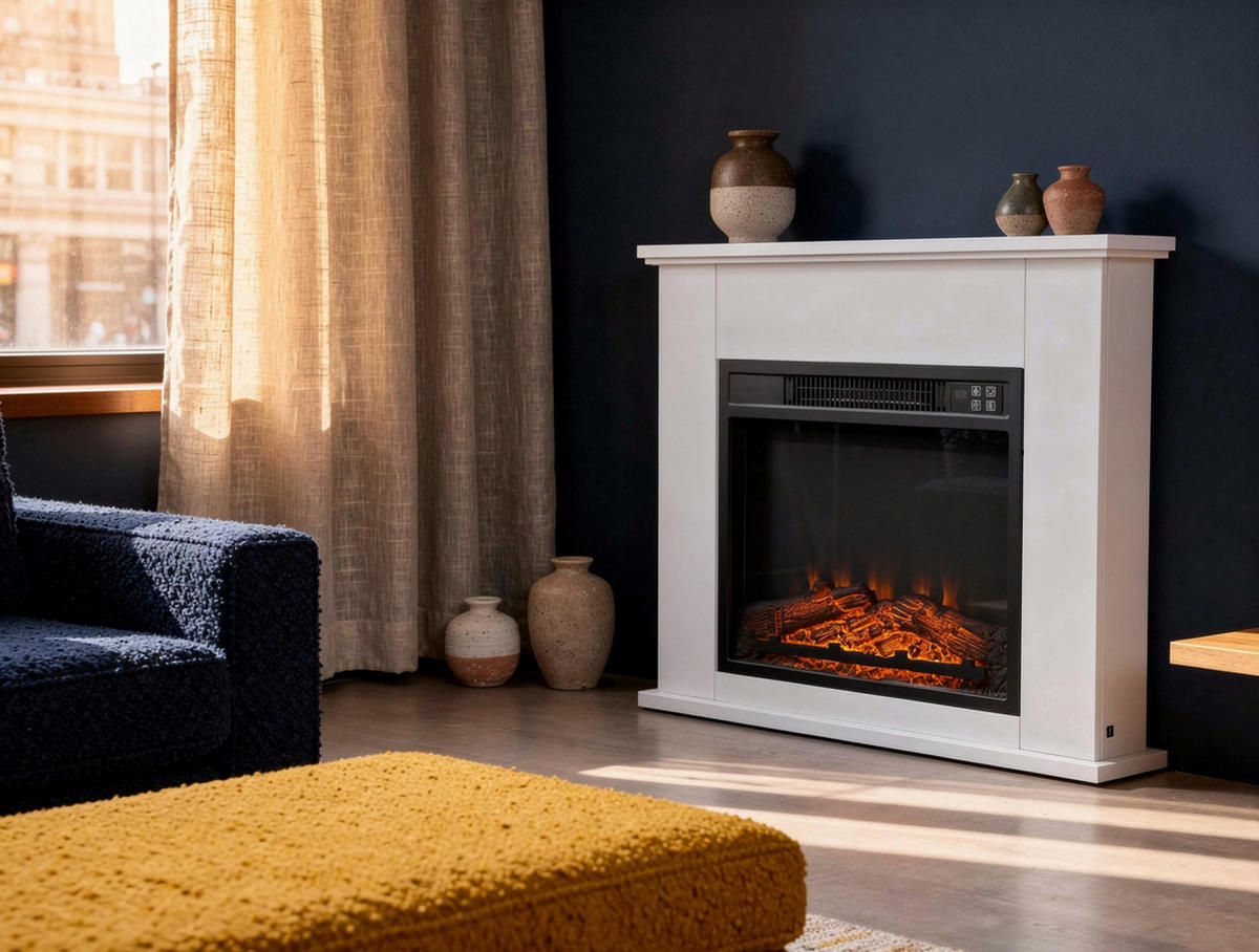 ELEKTROKAMIN Weiß Wandmodell mit Heizung 2000 W - Weiß, Glas (63/63/24cm) - Purline