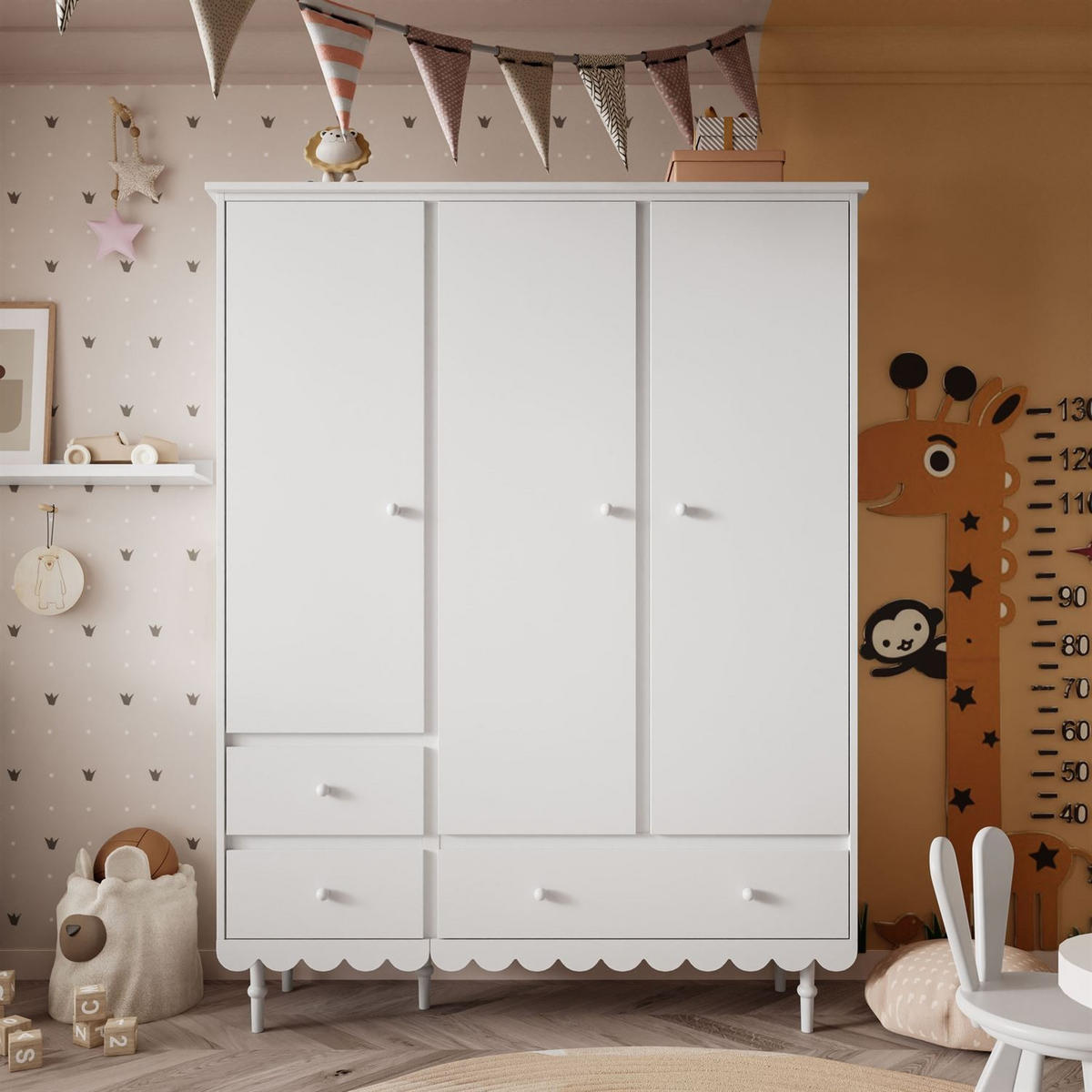 KINDERKLEIDERSCHRANK BABUSHKA – Dreitürig, Weiß - Weiß, Holzwerkstoff (154/203/50cm)