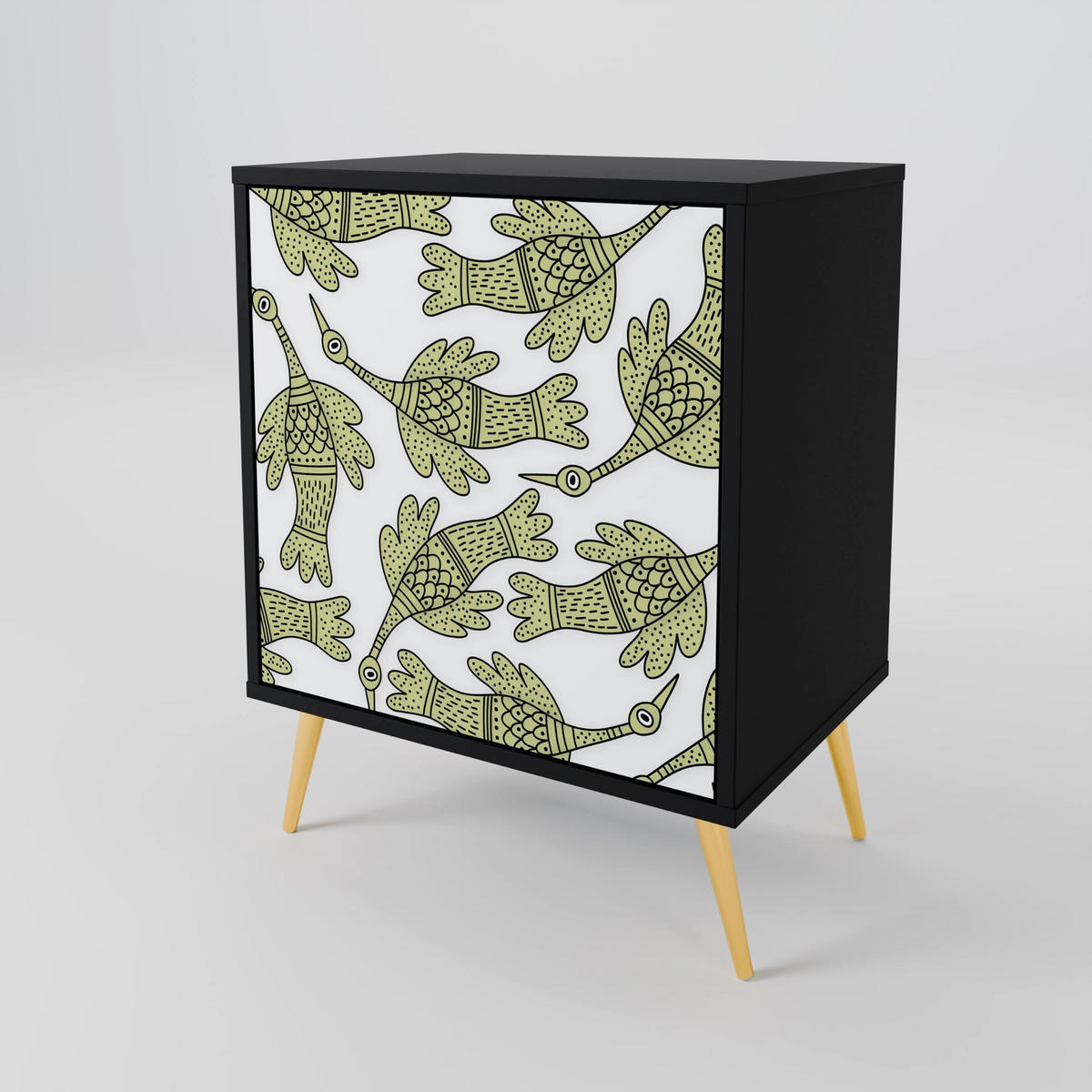 SIDEBOARD SEEDLING SONGBIRD, Schwarz, 57,5x42x67,5 cm, Schwarze Metall-Rahmenfüße - Multicolor/Schwarz, Holzwerkstoff/Metall (57.5/67.5/42cm) - SpaceRebels