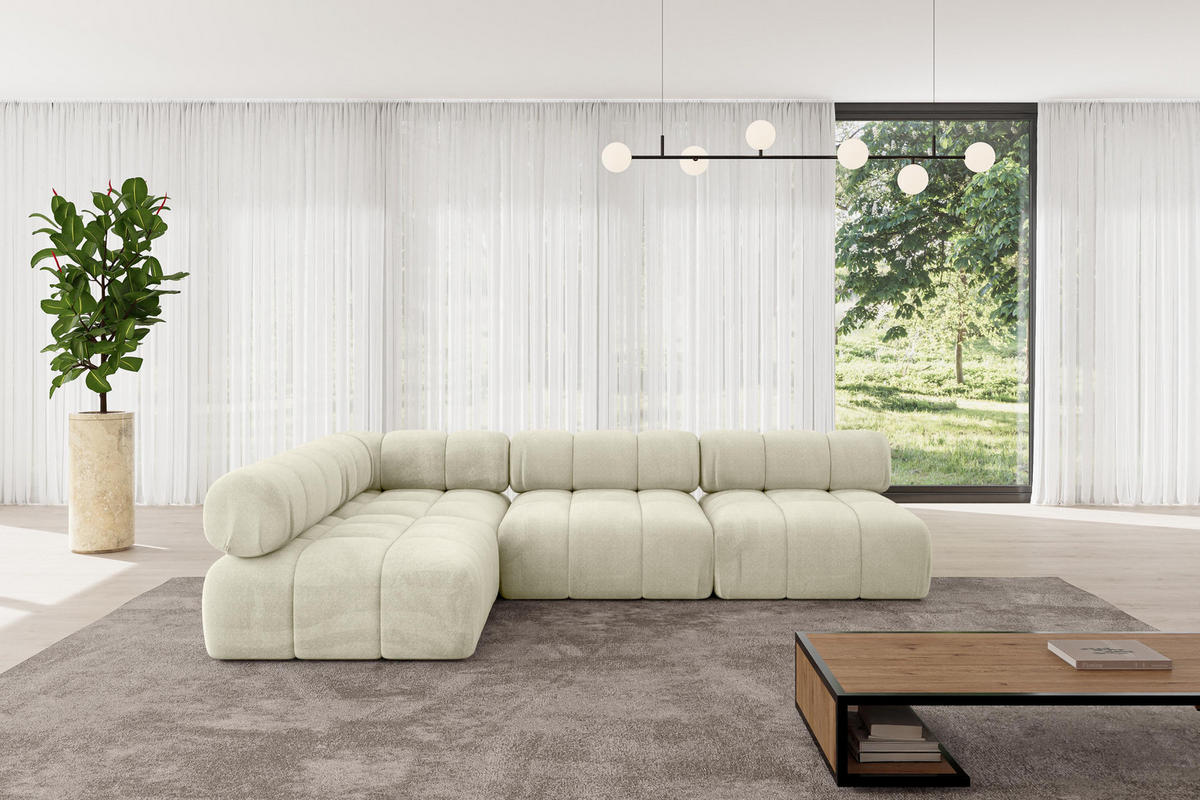 ECKSOFA modulares Sofa Samaro-L2 - 285x190x70 cm Beige Velours - Beige, Holzwerkstoff/Textil (285/190cm) - ALTDECOR