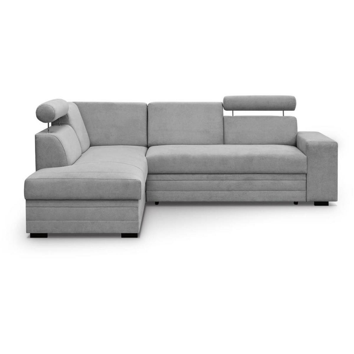 ECKSCHLAFSOFA Roma hellgrau links - Hellgrau/Schwarz, Textil (250/205cm) - Beautysofa