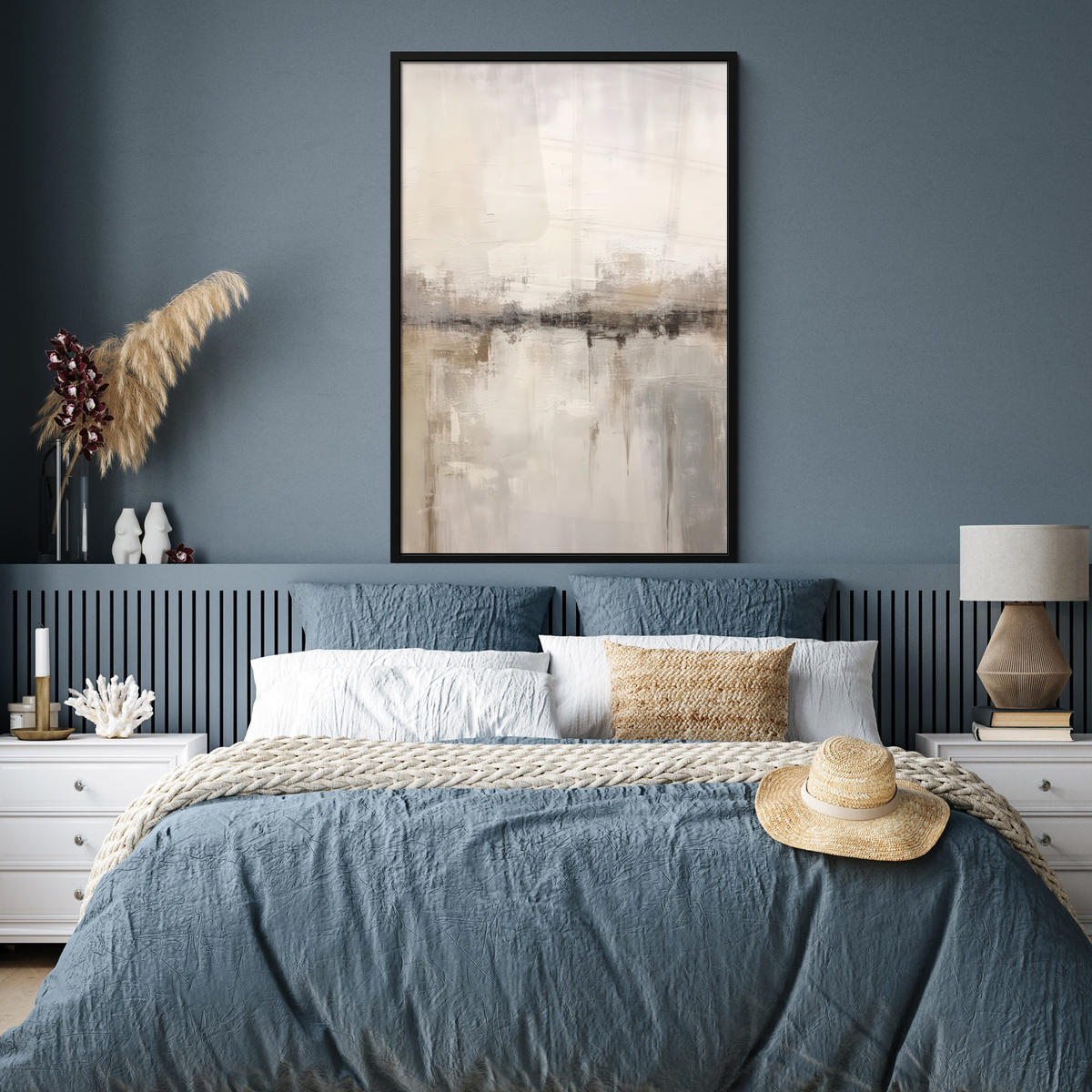 GERAHMTES BILD Moderne Kunst - Abstrakt - Beige 80x120 cm - Beige, Papier (80/120cm) - MuchoWow