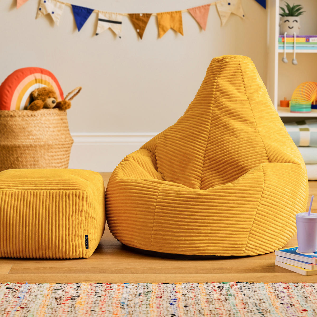 KINDERSITZSACK mit Hocker Dalton Cord - Gelb, Textil (69/59/65cm) - icon