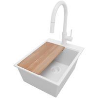 GRANITSPÜLE Oslo, 2-er set Alles Weiß 38/50 cm 1 Becken + Küchenarmatur 40/20 cm + Ablauf-Set + Schneidebrett ab 40er Unterschrank - Beige/Weiß, Kunststoff (38/20/50cm) - Primagran