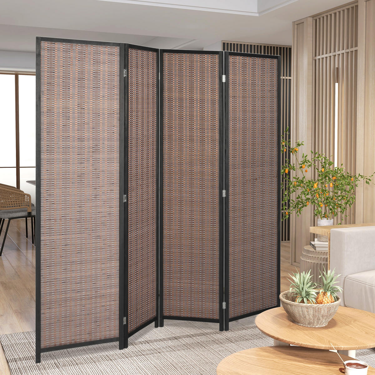 PARAVENT DE-14273 4-teilig, klappbar 180x180 cm Braun - Braun, Naturmaterialien (180/180/1.7cm) - ComfortXL