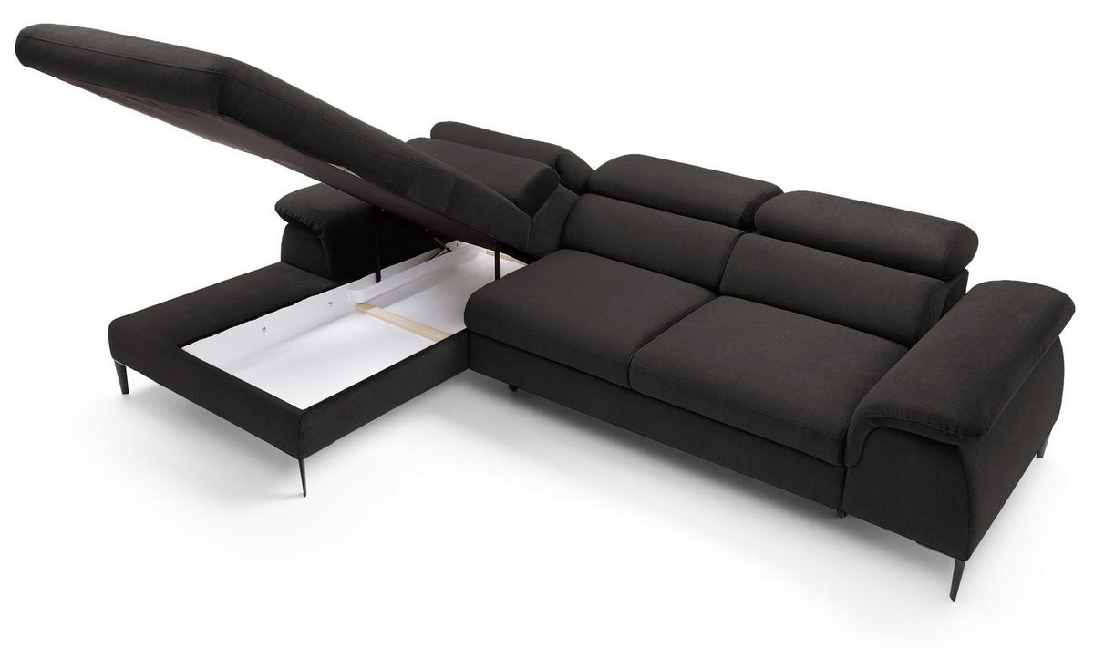 ECKSOFA L-Form 290 cm Amaro M mit Schlaffunktion, Links, Schwarz - Schwarz, Holz (288/182cm) - Emporius