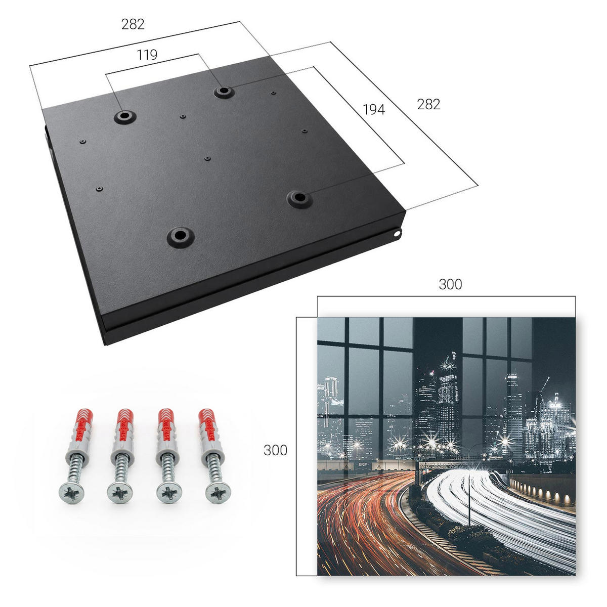 SCHLÜSSELBOX Schwarz 30x30 cm- Türöffnung nach rechts - Stadt bei Nacht - Schwarz, Metall (30/30/5cm) - TULUP