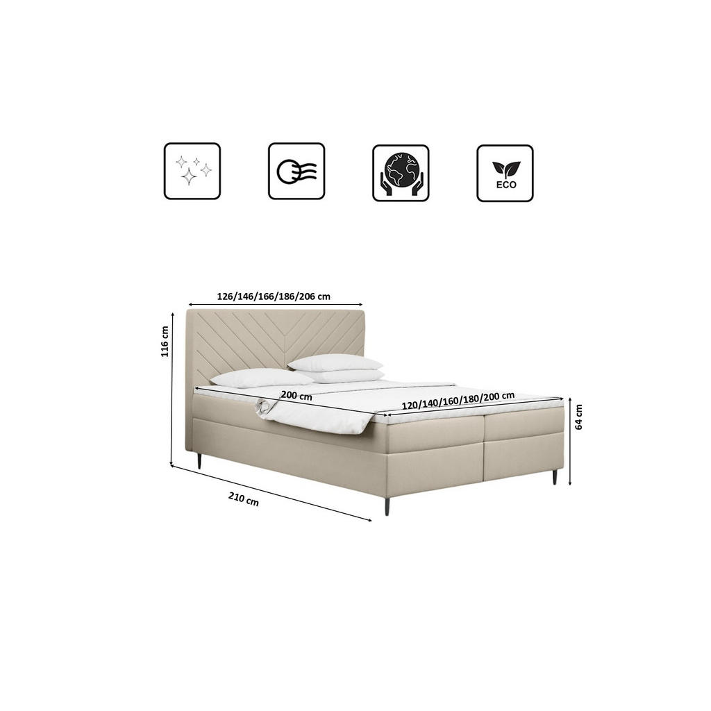 Thumbnail - Kaiser Möbel Boxbett, Ecru, Textil, 2 Schubladen, H3, Höhe ca. 20 cm, einzeln stellbar, 200x200 cm, Reach, Schlafzimmer,...