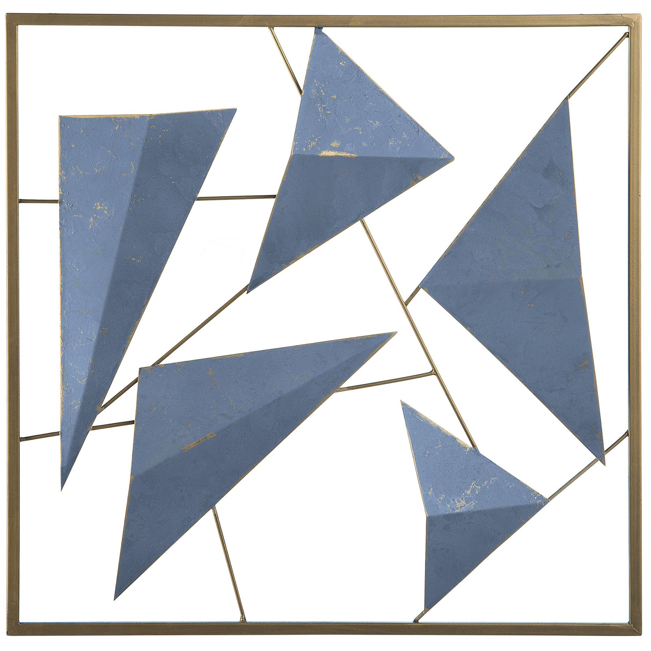 WANDDEKORATION Metall blau/gold Dreiecke Zinc - Blau, Metall (50/50/4cm) - Beliani