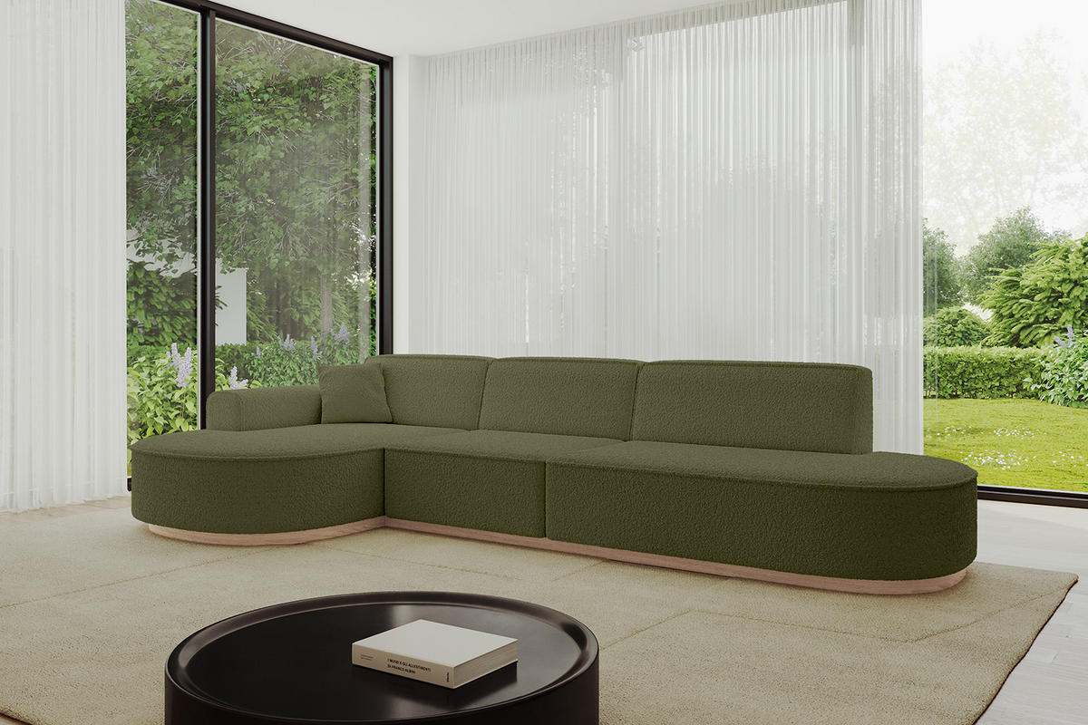 ECKSOFA Ottomane Links MARI-L2-v1 - 328x171x83 cm Grün Bouclé - Grün, Holzwerkstoff/Textil (328/171cm) - ALTDECOR