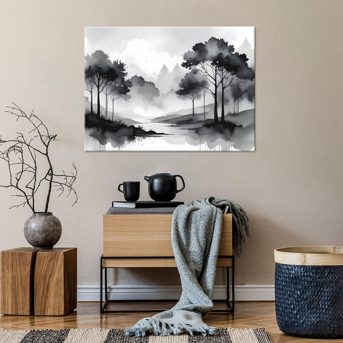 LEINWANDBILDER, Landschaft Landschaft schwarz und weiß - Schwarz, Textil (45/30cm) - Feeby