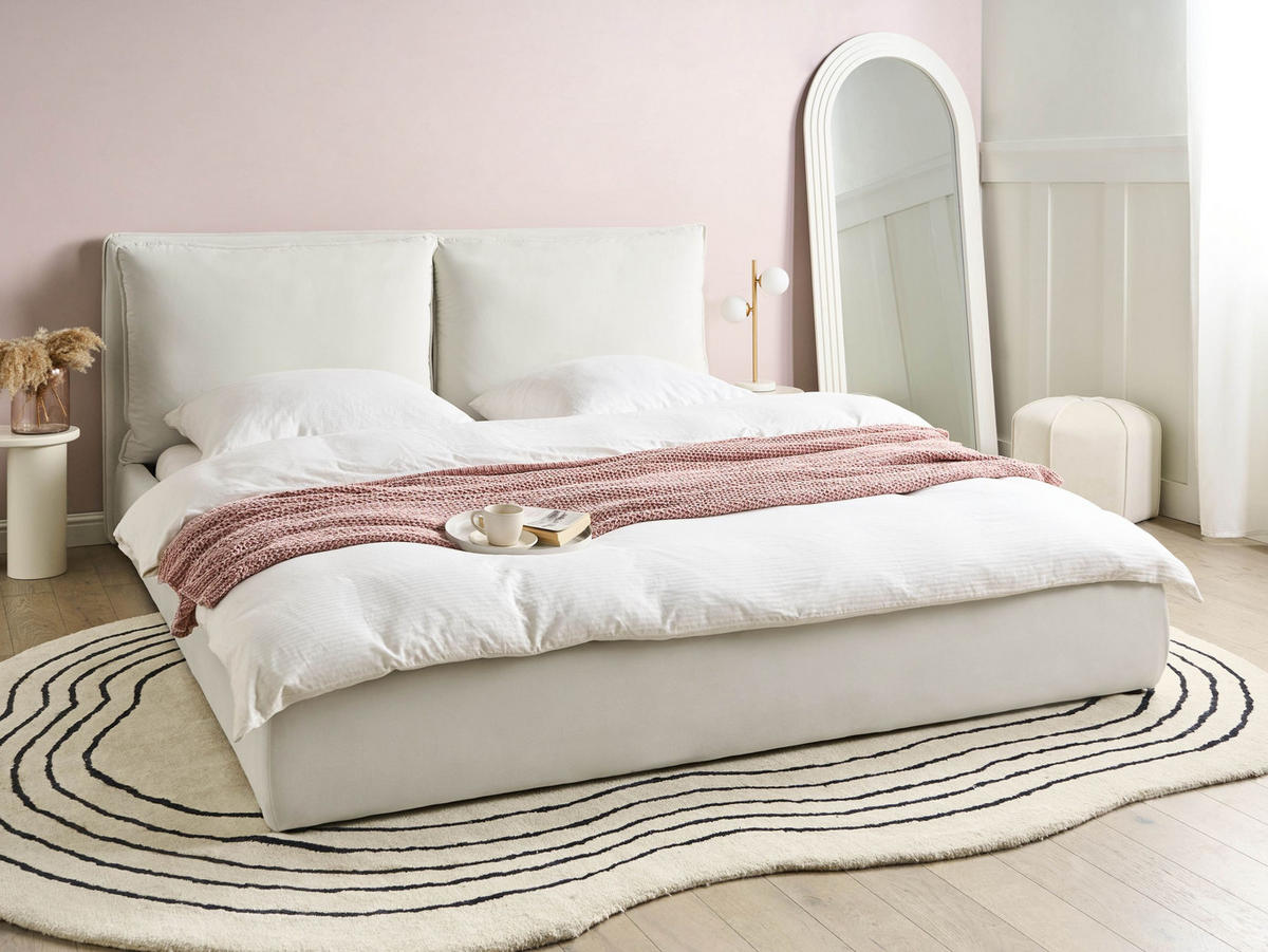 BETT mit Lattenrost 180/200 cm Cremeweiß Bajonna - Schwarz/Weiß, Textil (180/200cm) - Beliani